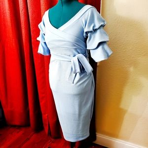 Sky blue *Boohoo* dress with ruffle sleeves